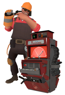 Engineer with
his dispenser
